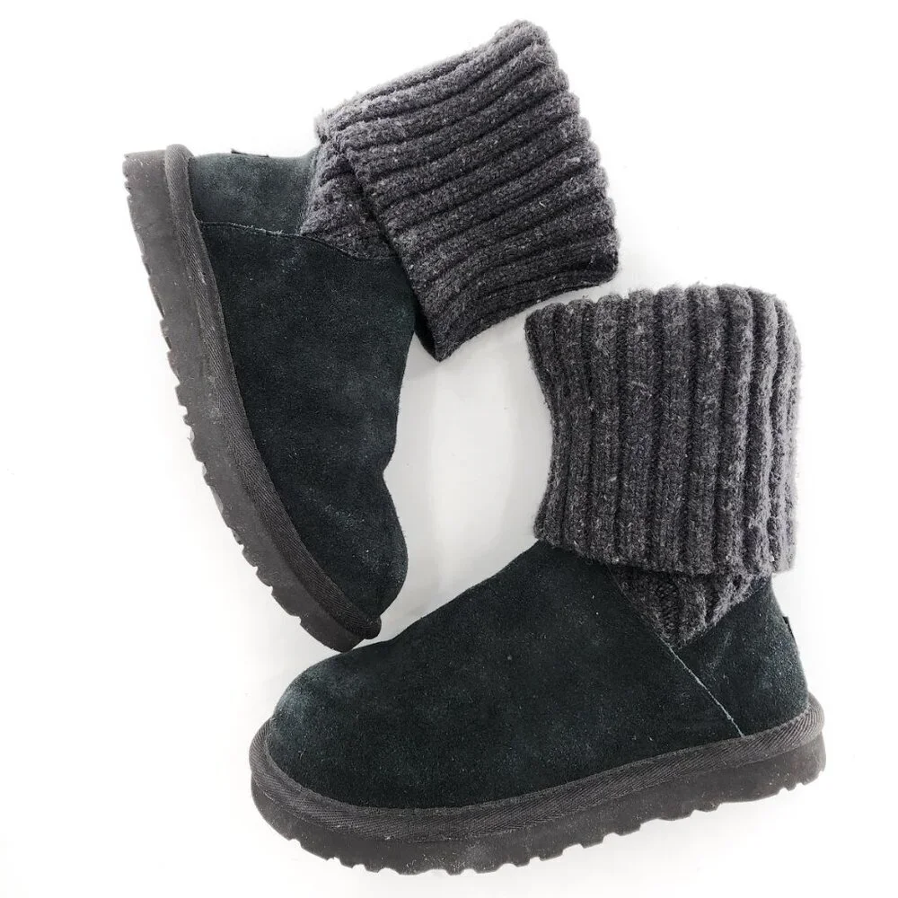 UGG Knit Cuff Suede Pull On Boot Black‎ Ankle Tall Knee-High